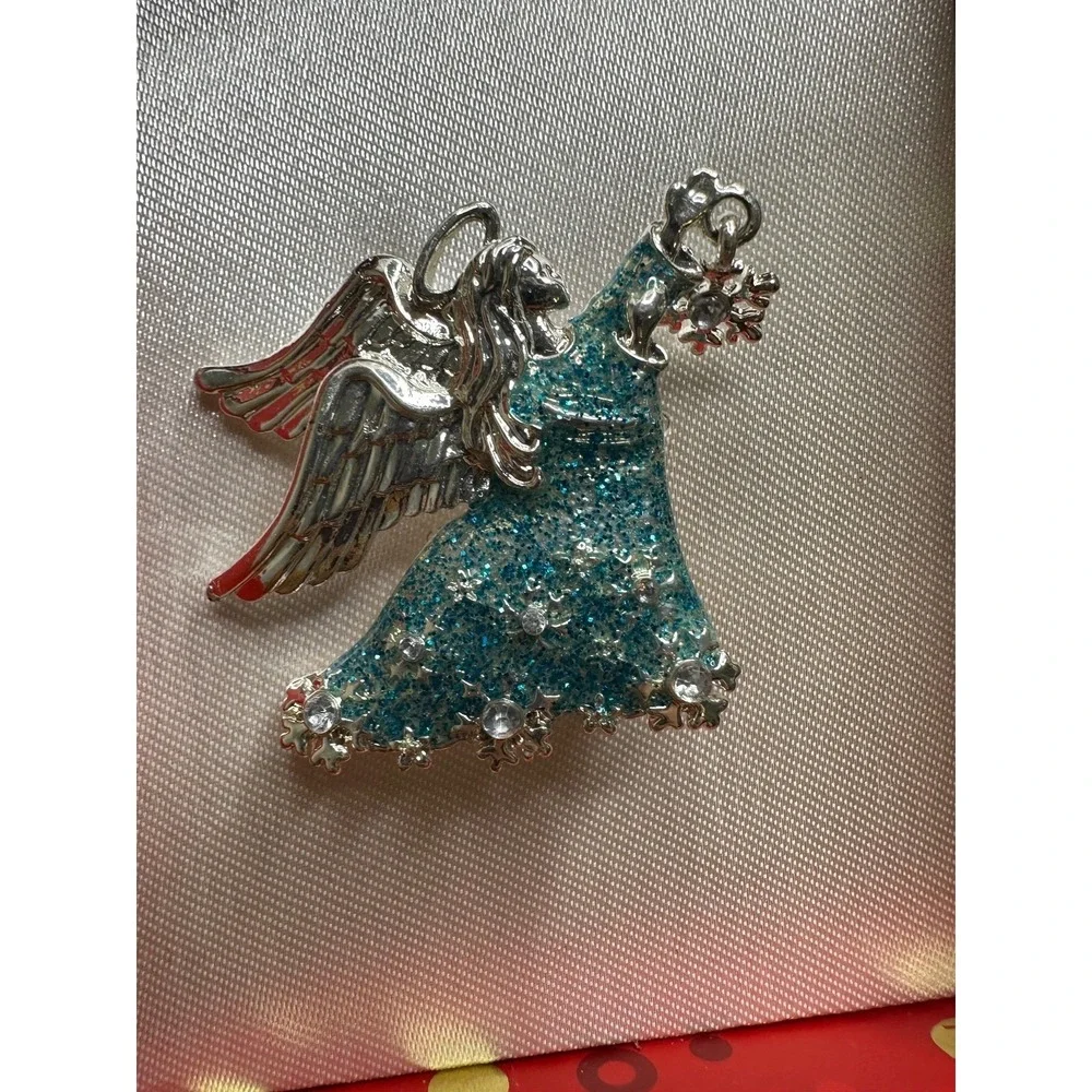 New‎ Christopher Radko Brooch Pin Blue Silver Glitter Boxed Shiny Brite